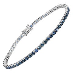 5.99 Carat Natural Blue Sapphire 18 Karat White Gold Bracelet