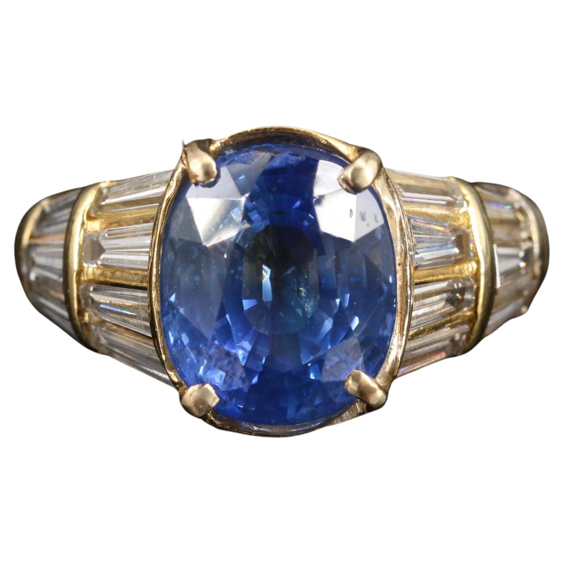 For Sale:  5.65 Ct Sapphire and Diamond Engagement Ring Gold Sapphire Ring Statement Ring