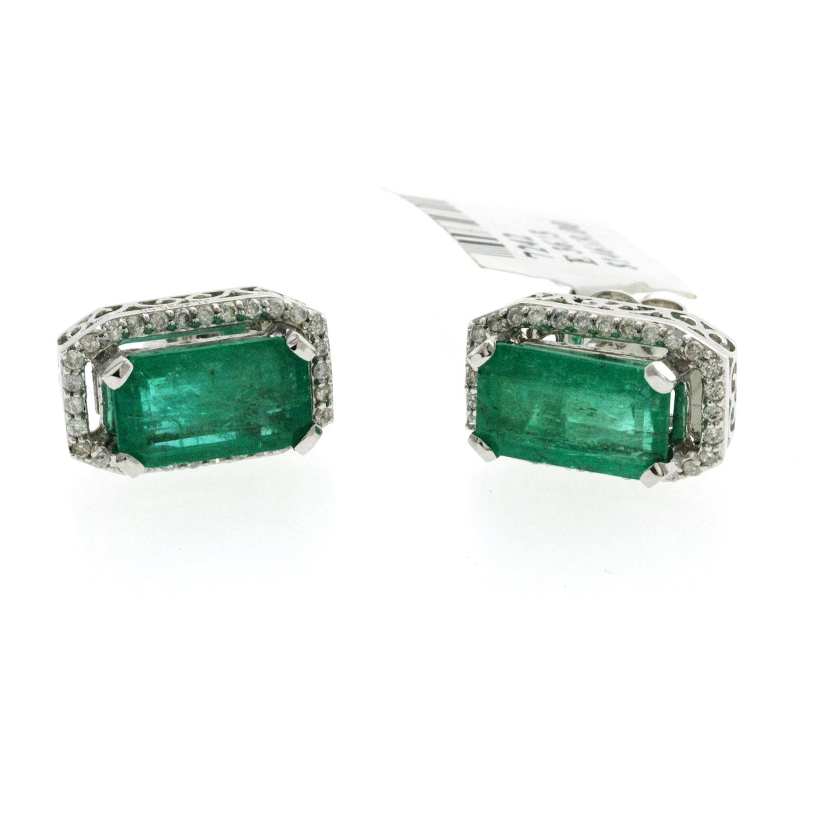 5.99 Carat Zambian Emerald & 0.46 Carat Diamonds in 18 Karat Gold Stud Earrings 1