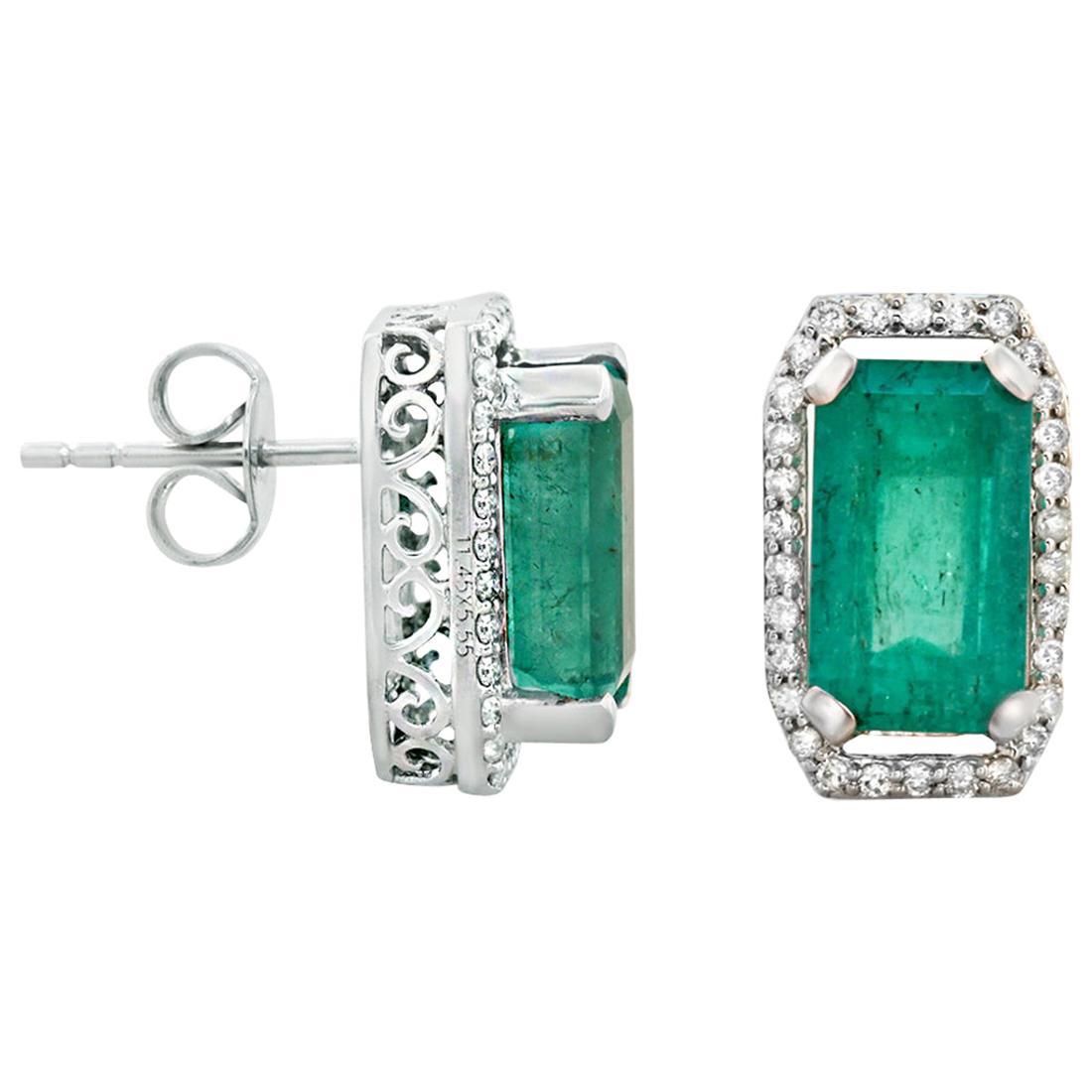 5.99 Carat Zambian Emerald & 0.46 Carat Diamonds in 18 Karat Gold Stud Earrings