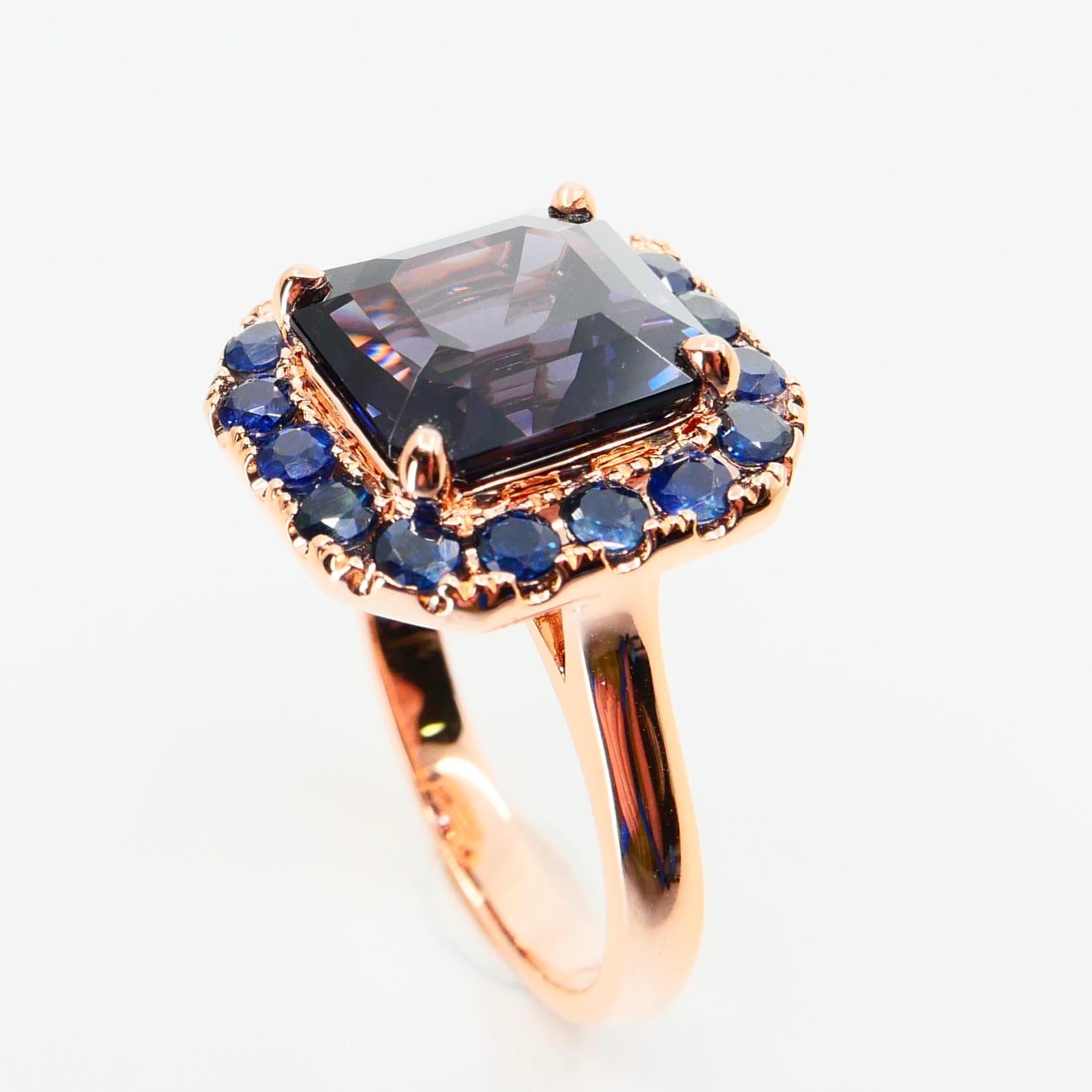 5.99 Carat Asscher Cut Spinel and Blue Sapphire Cocktail Ring 18 Karat Rose Gold In New Condition In Hong Kong, HK