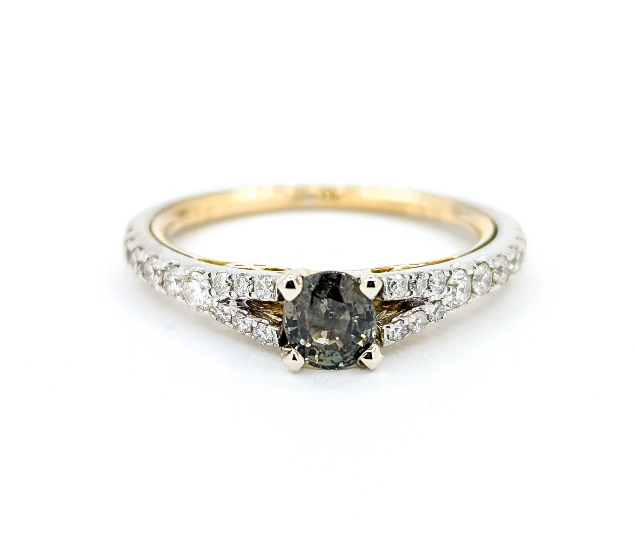 Oval Cut .59ct Alexandrite & Diamond Platinum/Yellow Gold Ring For Sale