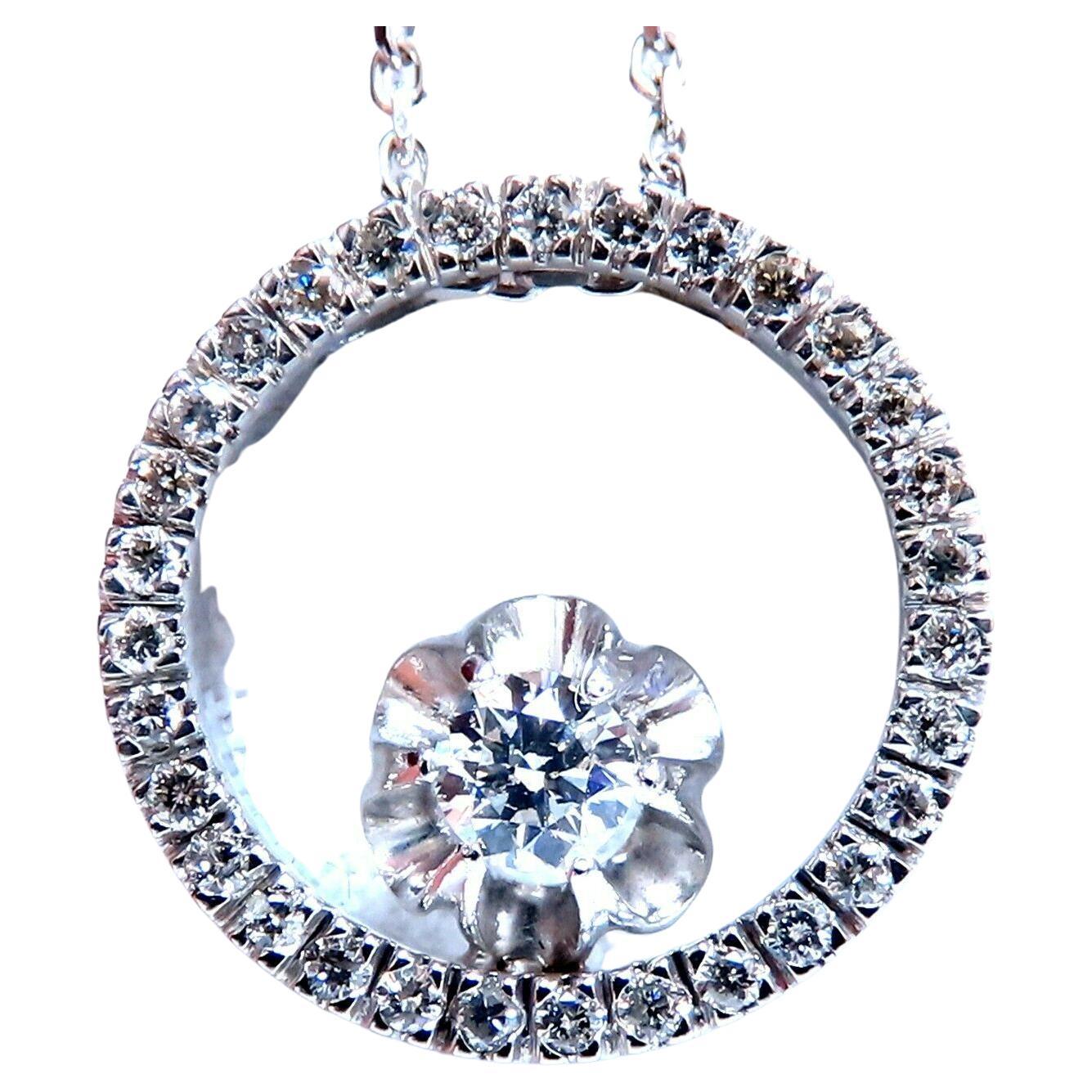 Collier à pendentif en forme de cercle en diamants ronds naturels de 0,59 carat, 14 carats en vente