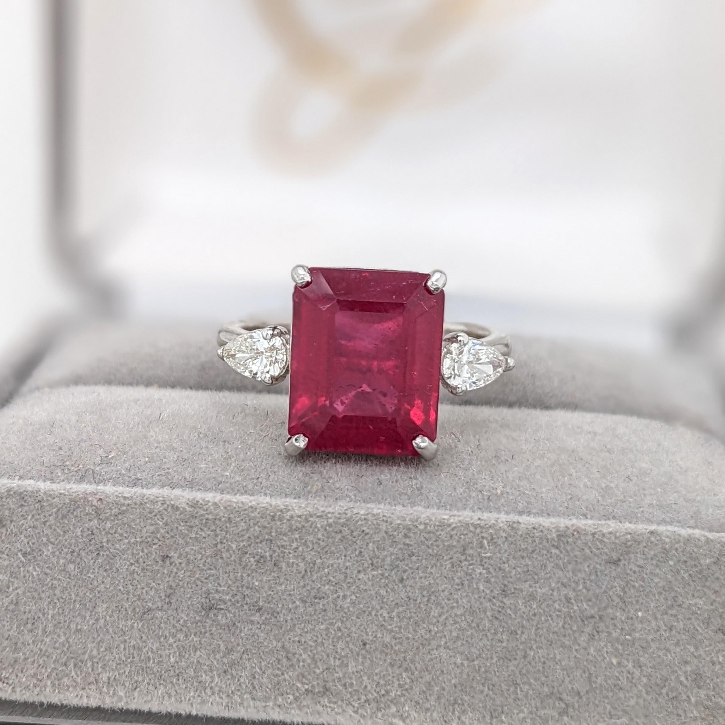 5.9ct Red Ruby Ring w Earth Mined Diamonds in Solid 14K White Gold EM 11x9mm For Sale 4