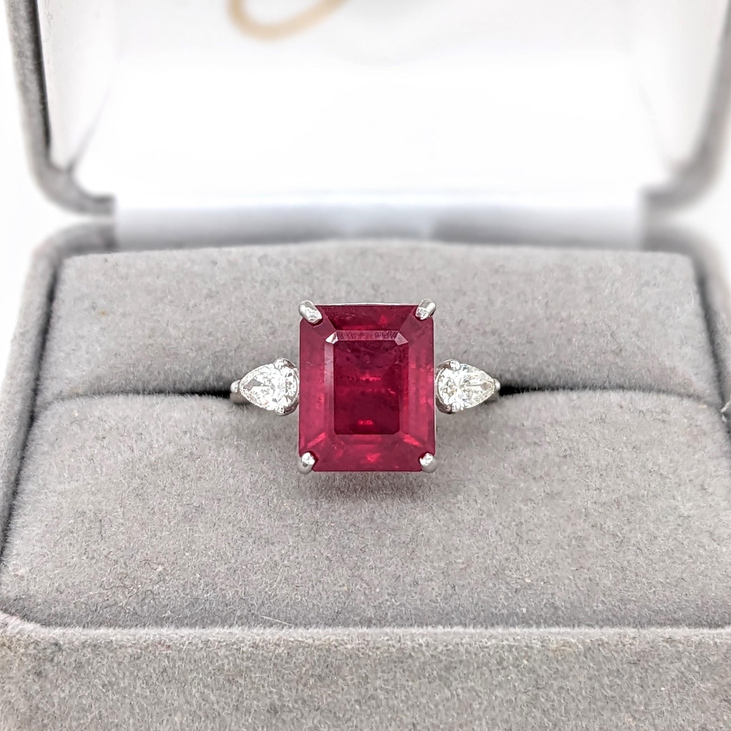 5.9ct Red Ruby Ring w Earth Mined Diamonds in Solid 14K White Gold EM 11x9mm In New Condition For Sale In Columbus, OH