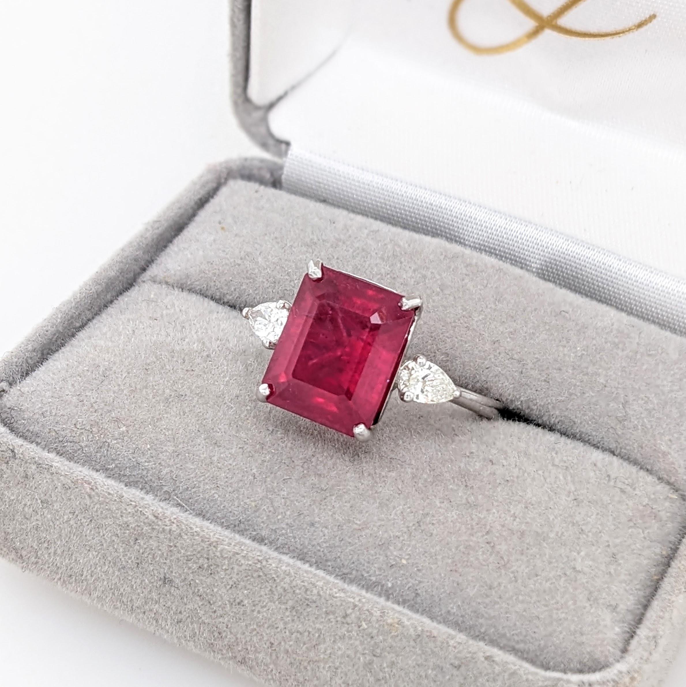 Women's 5.9ct Red Ruby Ring w Earth Mined Diamonds in Solid 14K White Gold EM 11x9mm For Sale