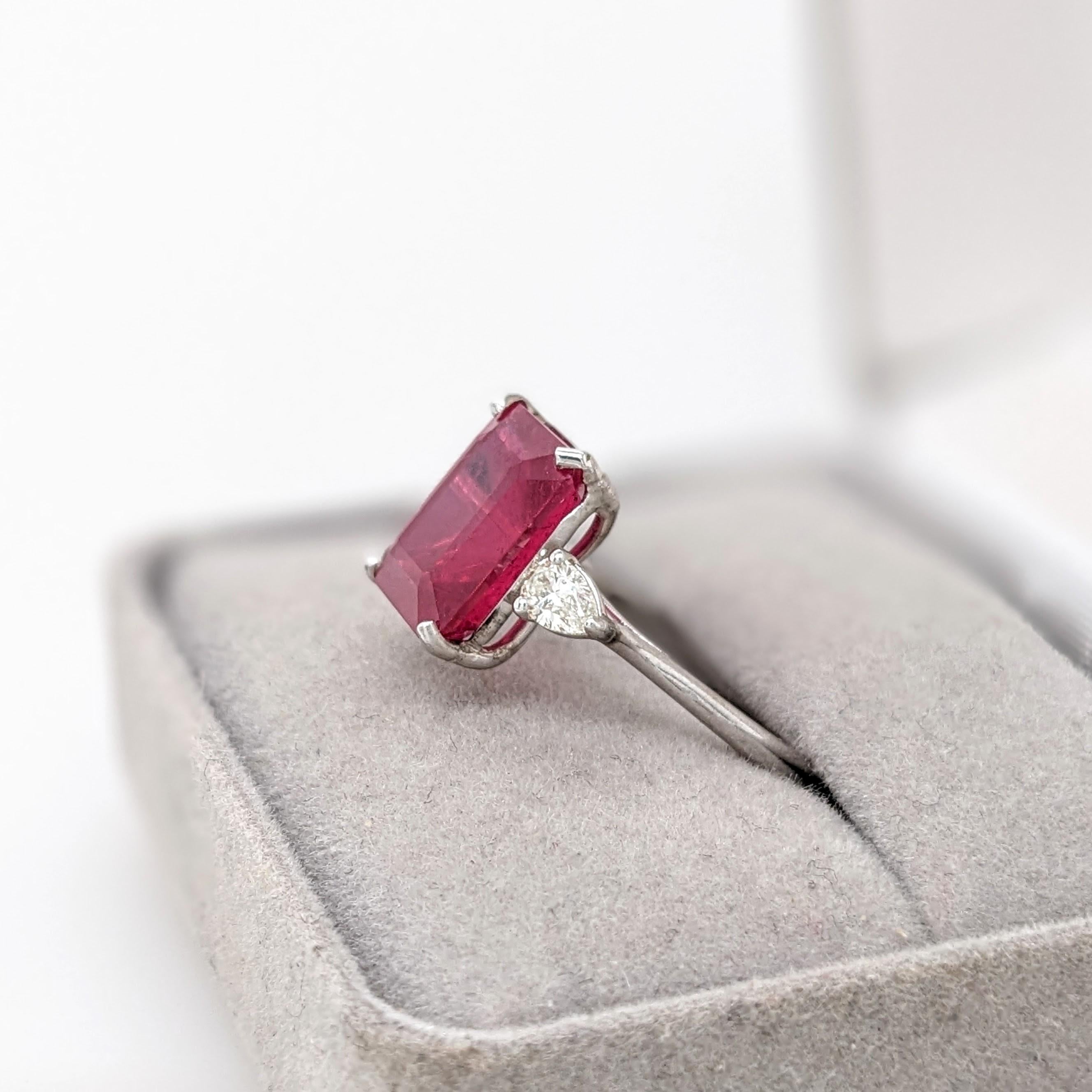 5.9ct Red Ruby Ring w Earth Mined Diamonds in Solid 14K White Gold EM 11x9mm For Sale 1