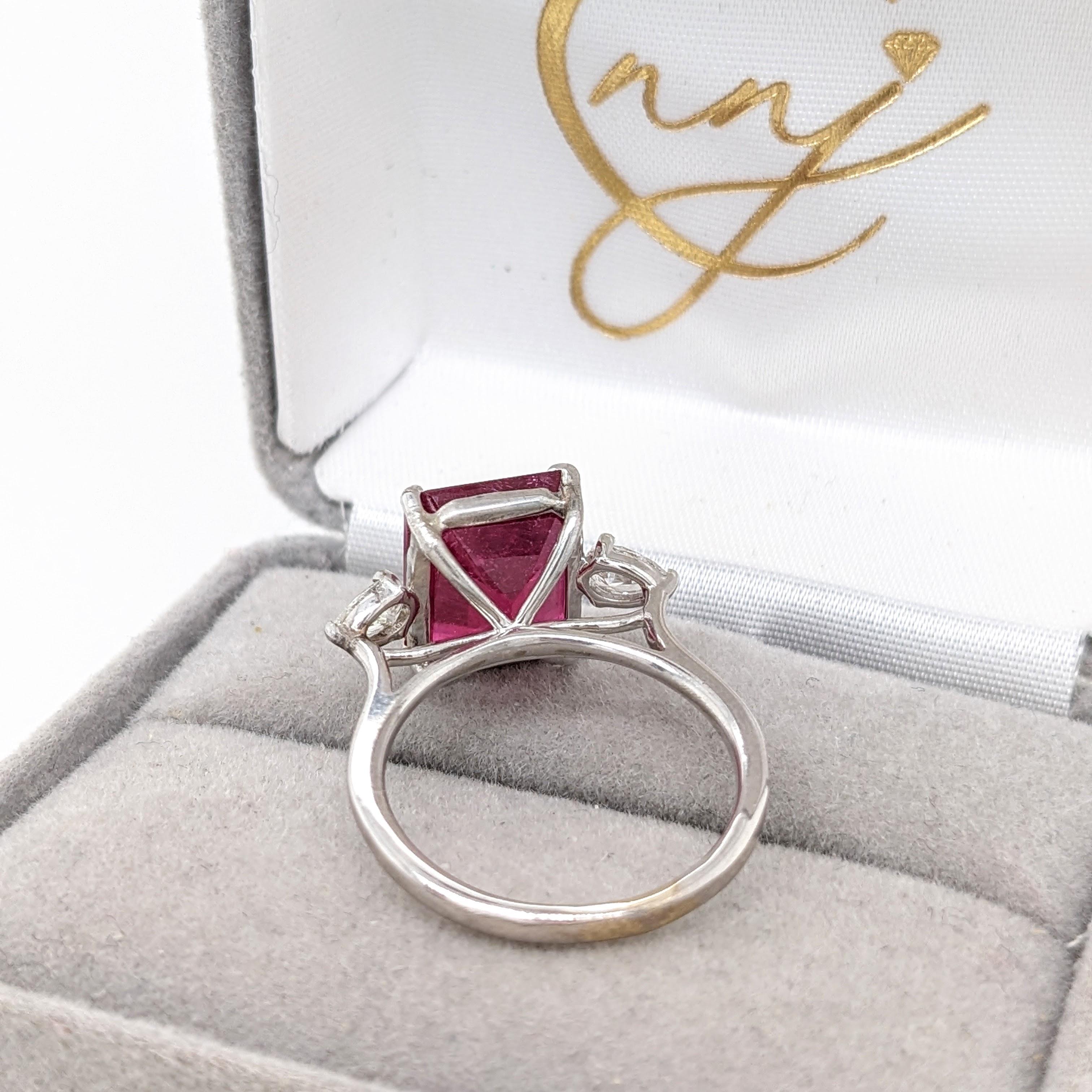 5.9ct Red Ruby Ring w Earth Mined Diamonds in Solid 14K White Gold EM 11x9mm For Sale 2