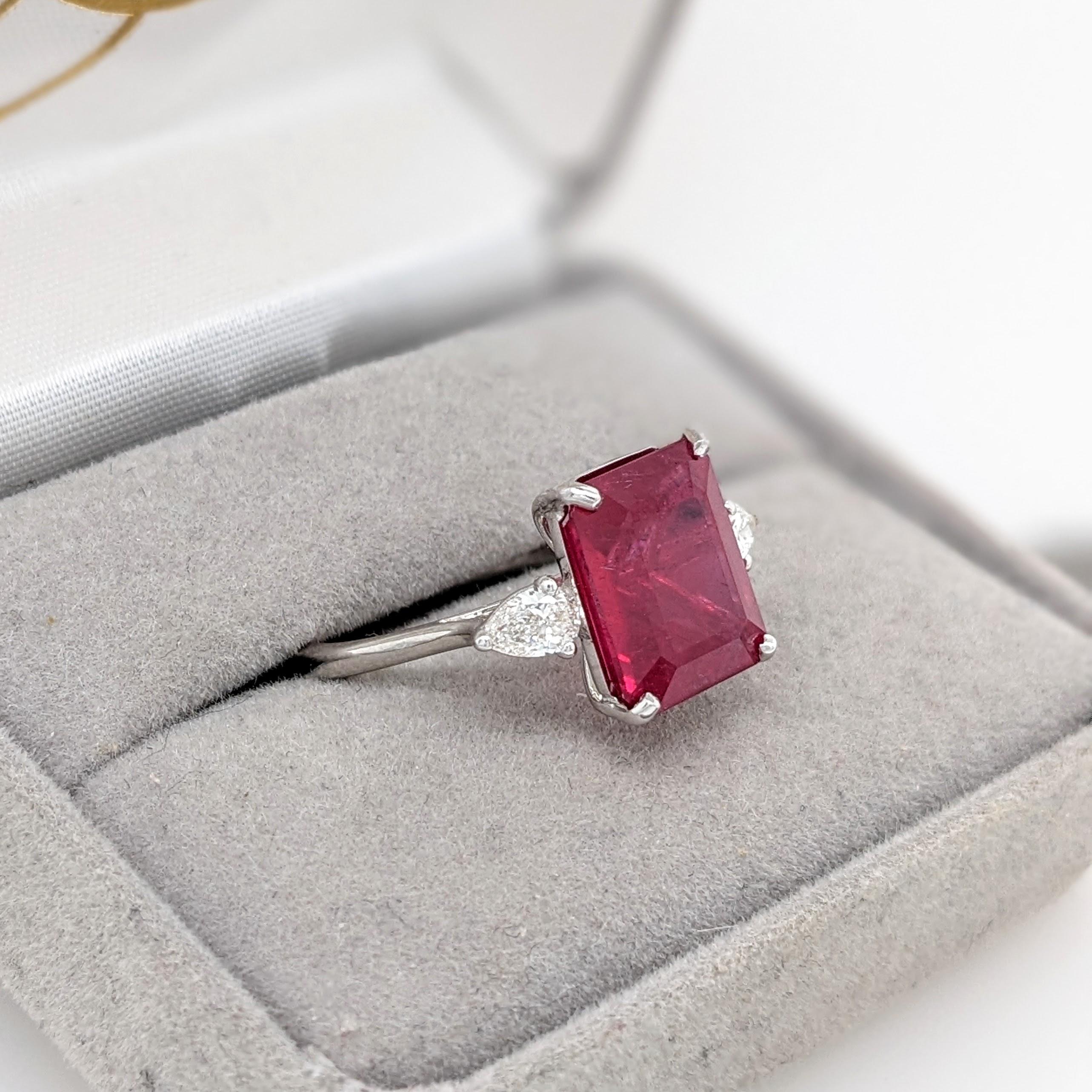 5.9ct Red Ruby Ring w Earth Mined Diamonds in Solid 14K White Gold EM 11x9mm For Sale 3