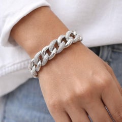 5.9ct SI/H Pave Diamond Link Chain Unisex Bracelet 14k White Gold