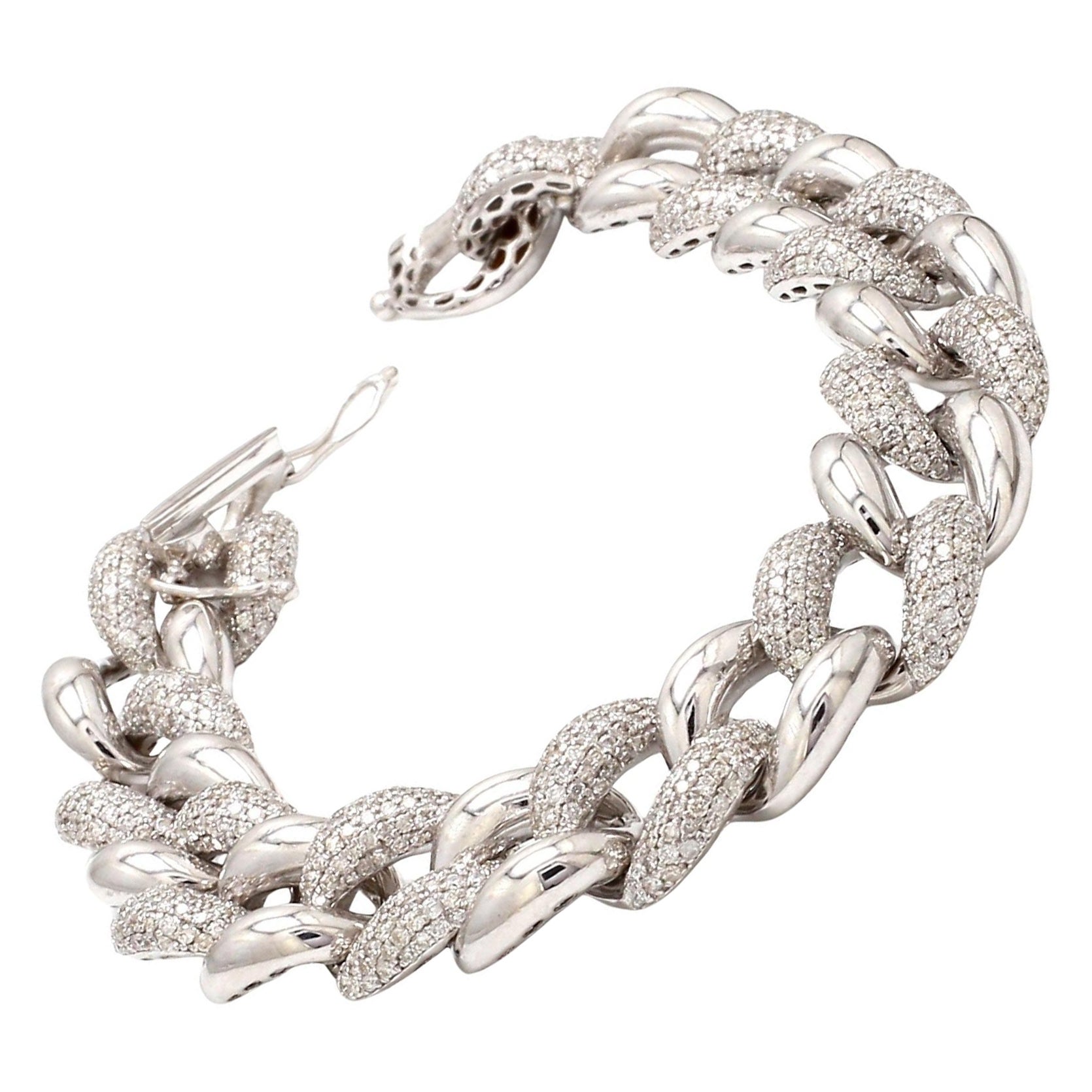 5.9ct SI/H Pave Diamond Link Chain Unisex Bracelet 14k White Gold