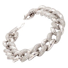 5.9ct SI/H Pave Diamond Link Chain Unisex Bracelet 14k White Gold
