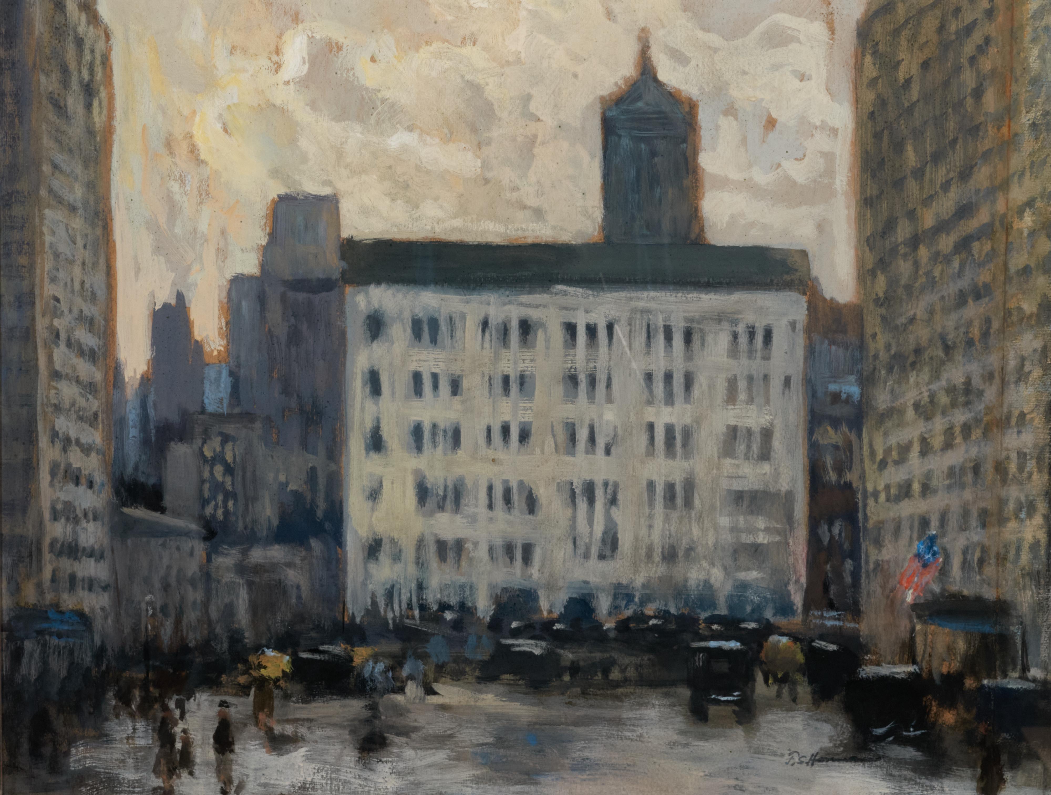 Beaux Arts '59th St. & Fifth Ave with Plaza' Gouache Painting by Frank Hermann