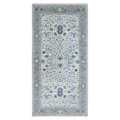5'9"x11'10" Pearl White Oushak with Floral Motifs Pure Wool Hand Knotted Rug