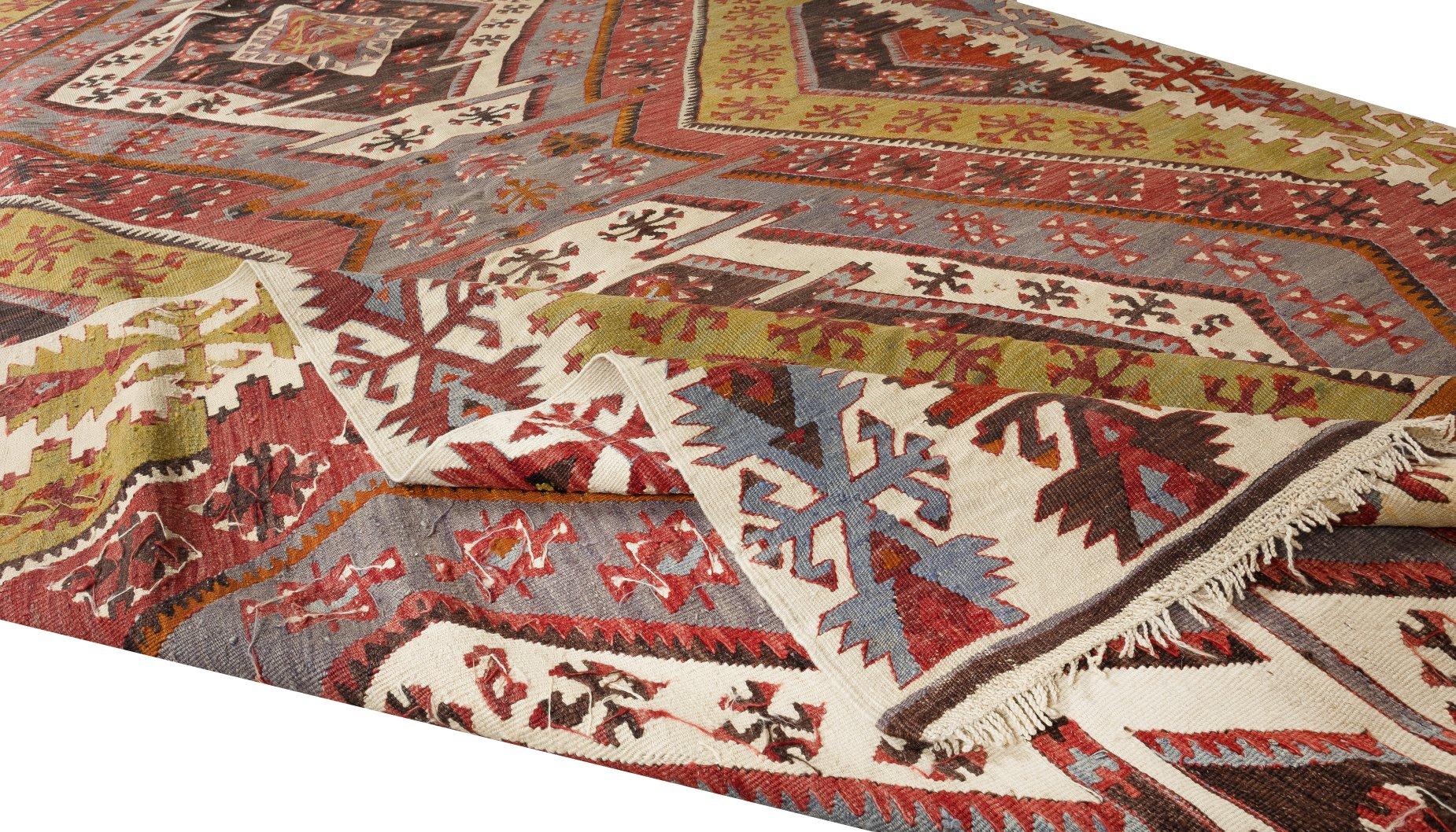 5.9x13 Ft Geometric Handmade Turkish Wool Kilim Runner, FlatWeave Floor Covering (Kelim) im Angebot