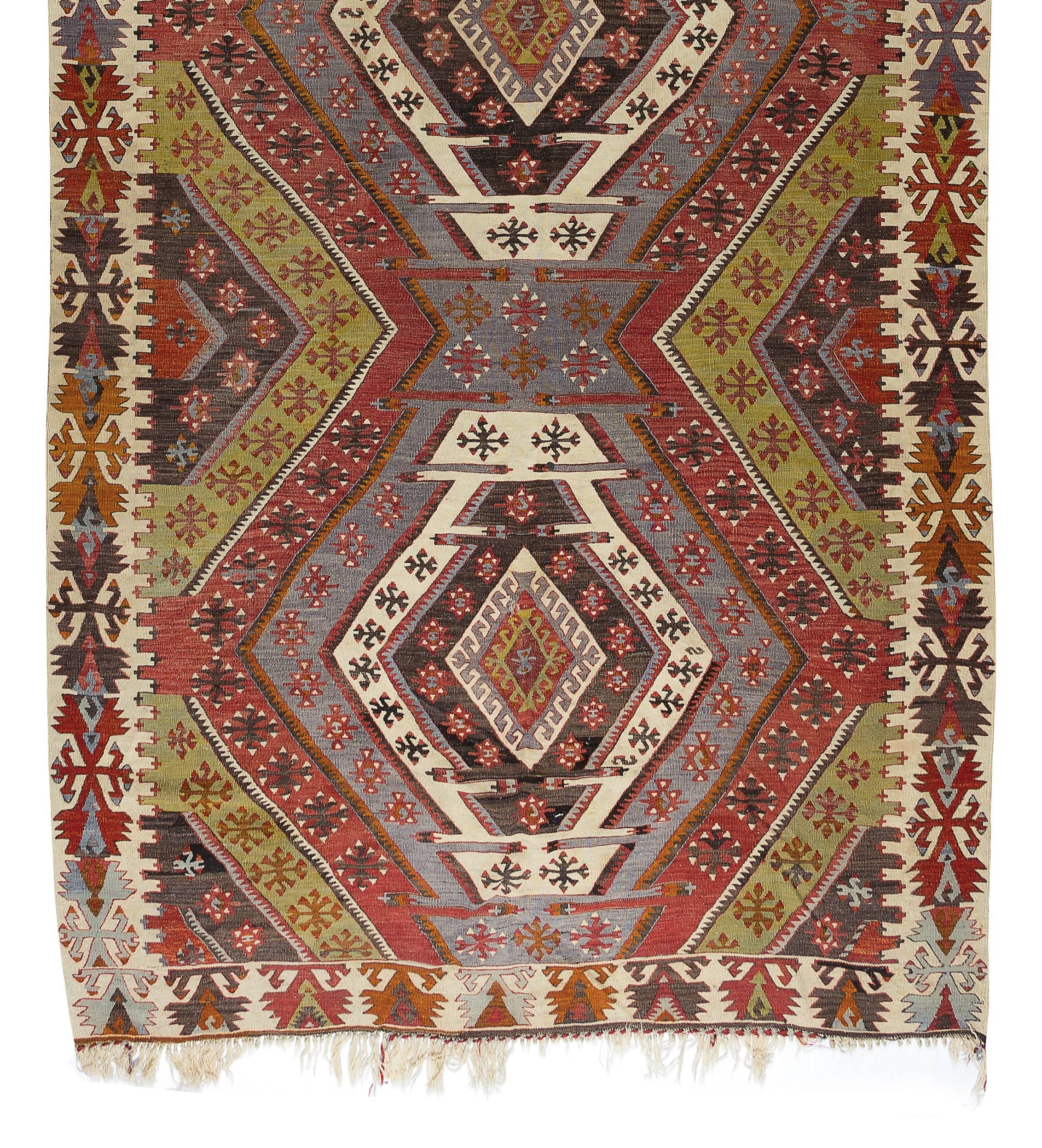 20th Century 5.9x13 Ft Geometric Handmade Turkish Wool Kilim Runner, FlatWeave Floor Covering For Sale
