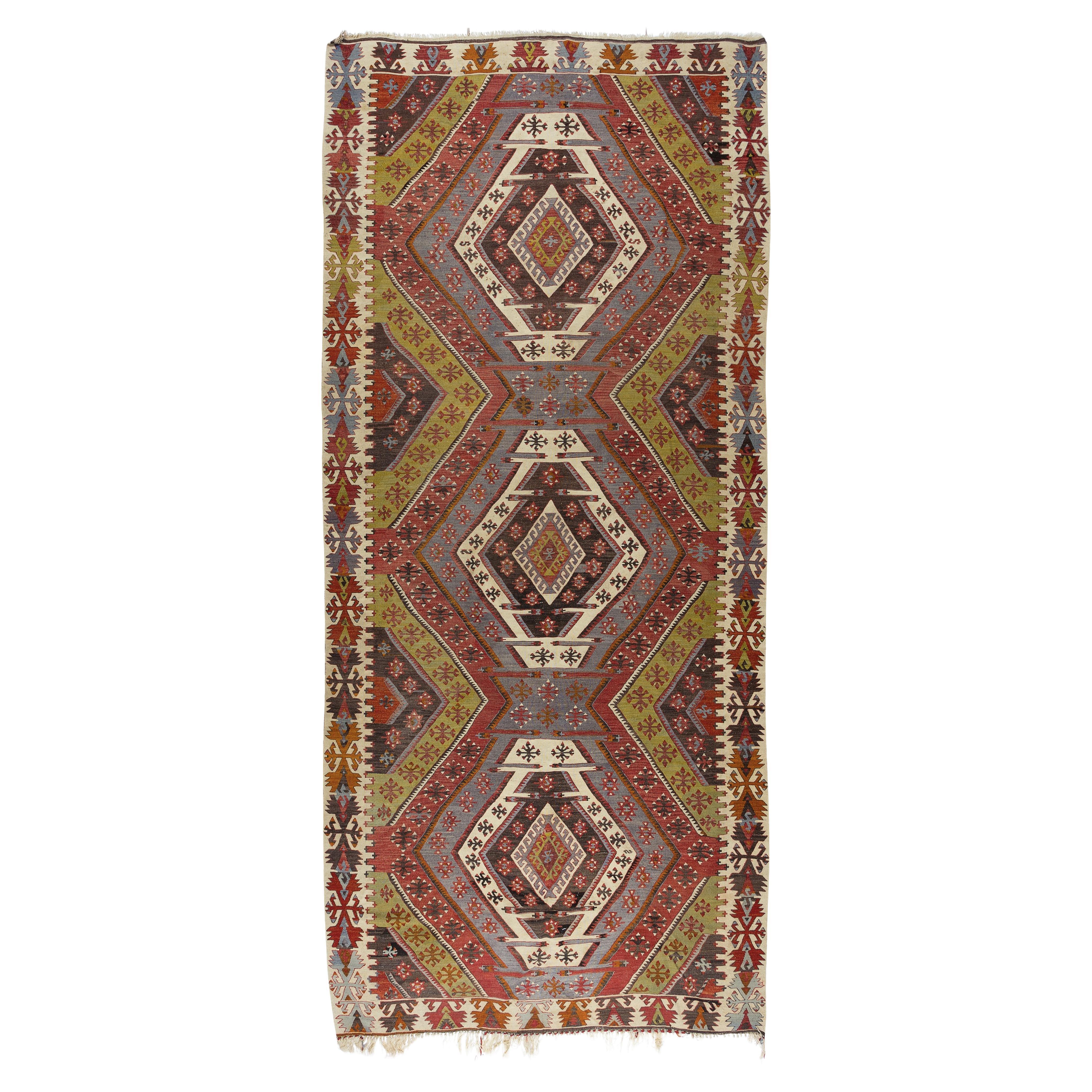 5.9x13 Ft Geometric Handmade Turkish Wool Kilim Runner, FlatWeave Floor Covering im Angebot