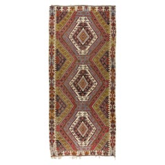 Retro 5.9x13 Ft Geometric Handmade Turkish Wool Kilim Runner, FlatWeave Floor Covering