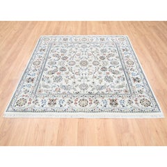 5'9"x5'9" All Over Flower Design Quadratischer Wollteppich 250 KPSI Nain Handgeknüpfter Teppich mit Blumenmuster