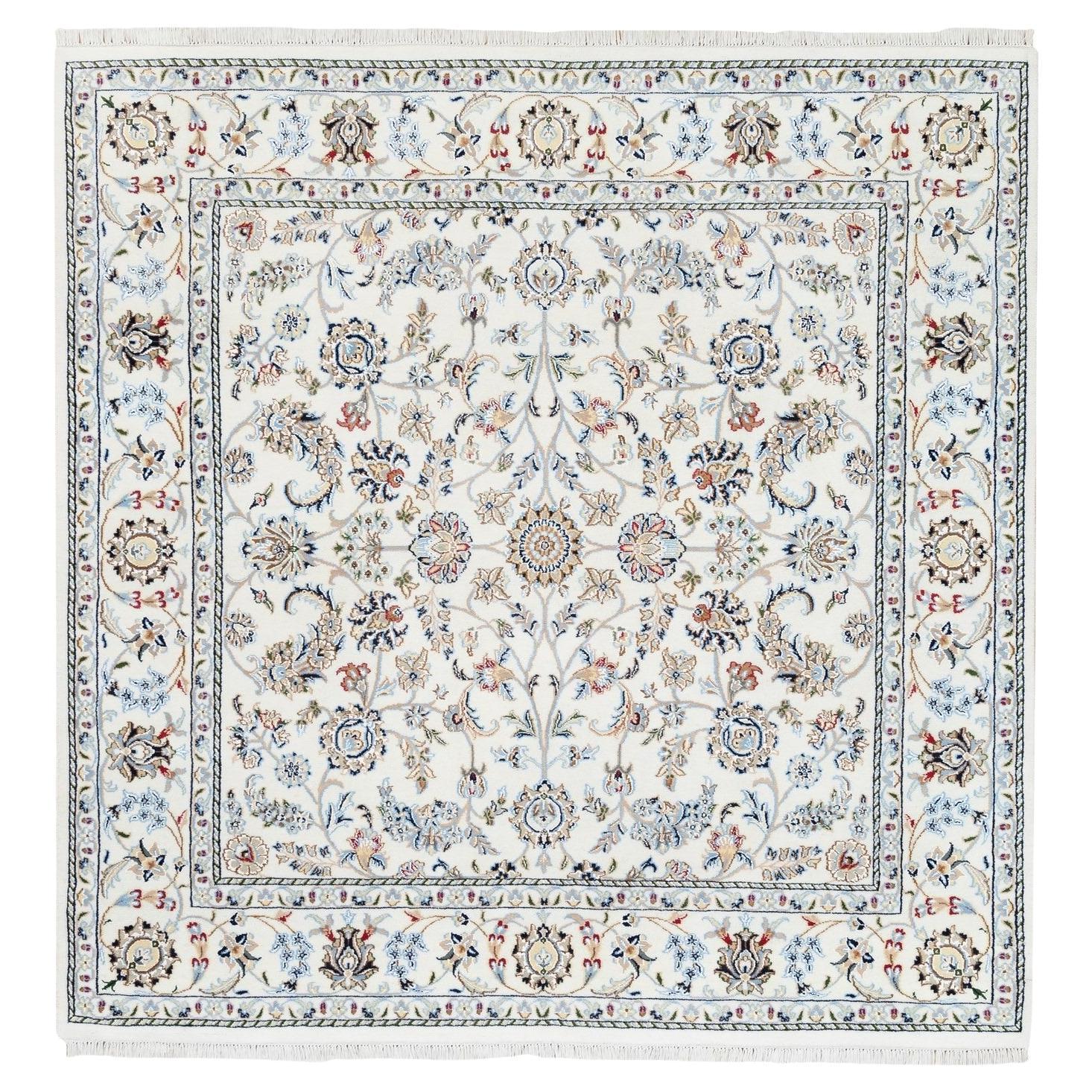 5'9 "x5'9" All Over Flower Design Square Wool 250 KPSI Nain Hand Knots Rugs