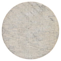 5'9"x5'9" Beige-Gray Jacquard Hand Loomed Modern Design Wool and Silk Round Rug