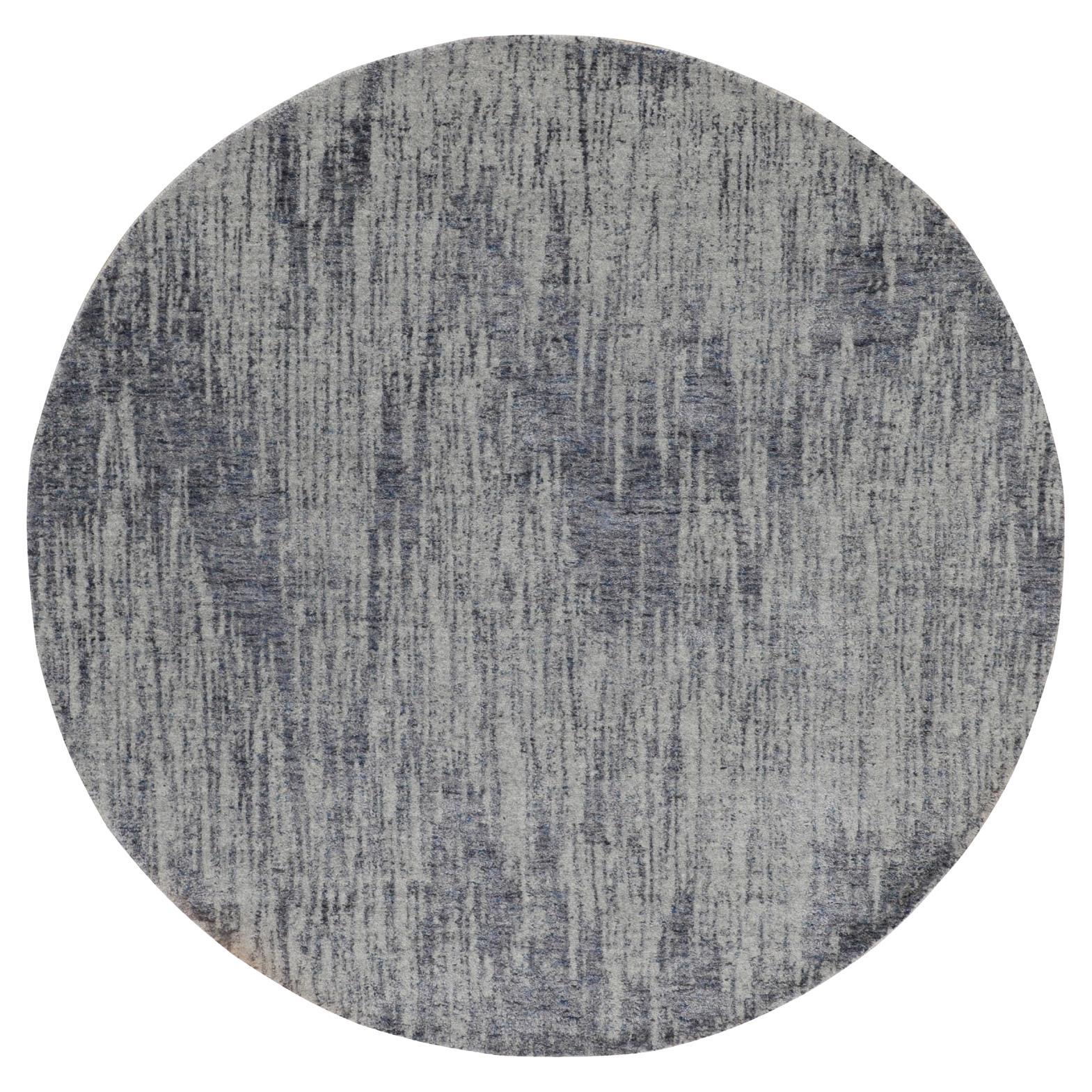 5'9 "x5'9" Grau Feiner Jacquard Handgewebter Moderner Runder Orientteppich aus Wolle und Seide im Angebot