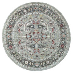 5'9"x5'9" Gray Peshawar With Heriz Design Vibrant Wool Round Hand Knotted Rug