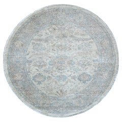 5'9"x5'9" Elfenbeinfarbener Peshawar mit Heriz All Over Design Handgeknüpfter runder Wollteppich