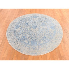 Runder Teppich aus handgewebter Wolle und Kunstseide, 5'9" x 5'9", pfirsichfarben, mit Granatapfel-Motiv