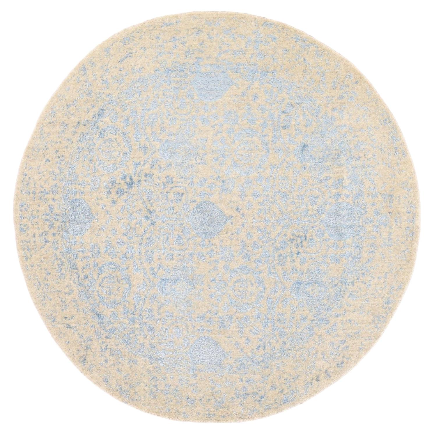 5'9"x5'9" Peach Color Pomegranate Design Hand Loomed Wool and Art Silk Round Rug