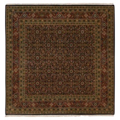 5'9 "x5'9" Pitch Black Annodato a mano in lana Herati 175 KPSI Tappeto orientale