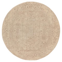 Tappeto rotondo 5'9 "x5'9" Taupe Fine Jacquard lavorato a mano in lana moderna e seta artistica