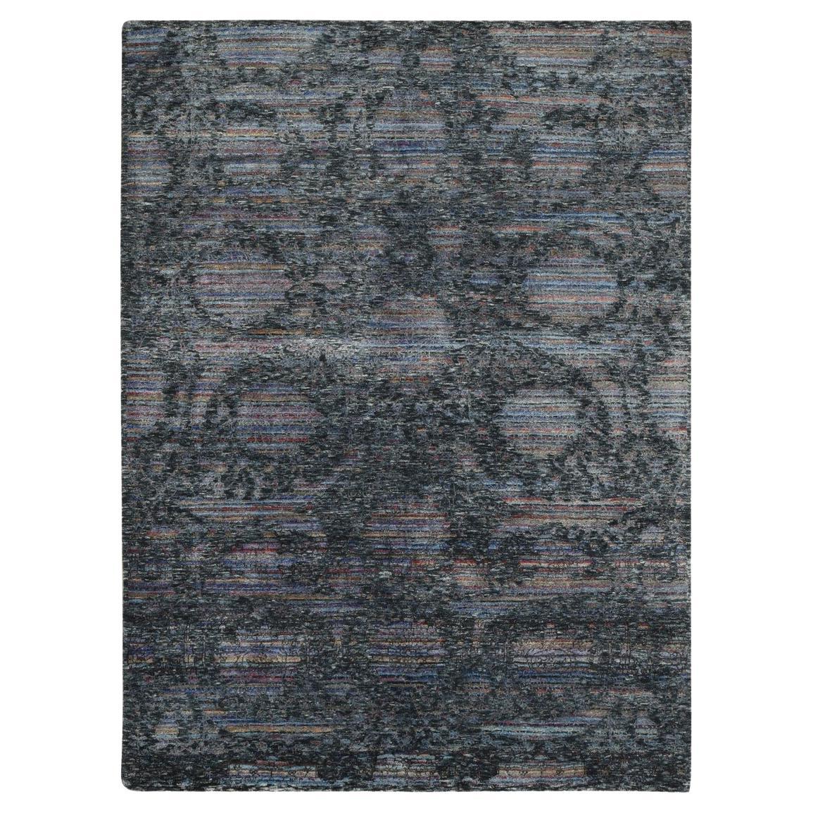 5'9"x7'10" Schwarzer, erased, handgesponnener Teppich aus Wolle und Seide, Gabbeh Obscured Design, Teppich im Angebot