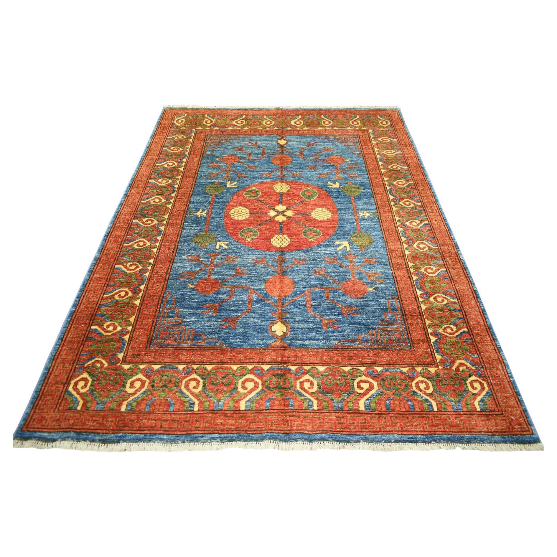 5'9"x7'10" Blue Turkeman Ersari with Khotan Design Hand Knotted Wool Oriental Ru For Sale
