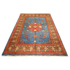5'9"x7'10" Blue Turkeman Ersari with Khotan Design Hand Knotted Wool Oriental Ru