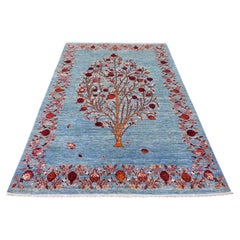 5'9"x7'10" Light Blue Afghan Sultani Hand Knotted Pure Wool Denser Weave Rug