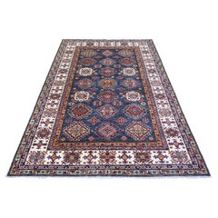5
9 "x7
10" Gris ardoise Afghan Kazak Médaillons géométriques Laine Knots Rugs