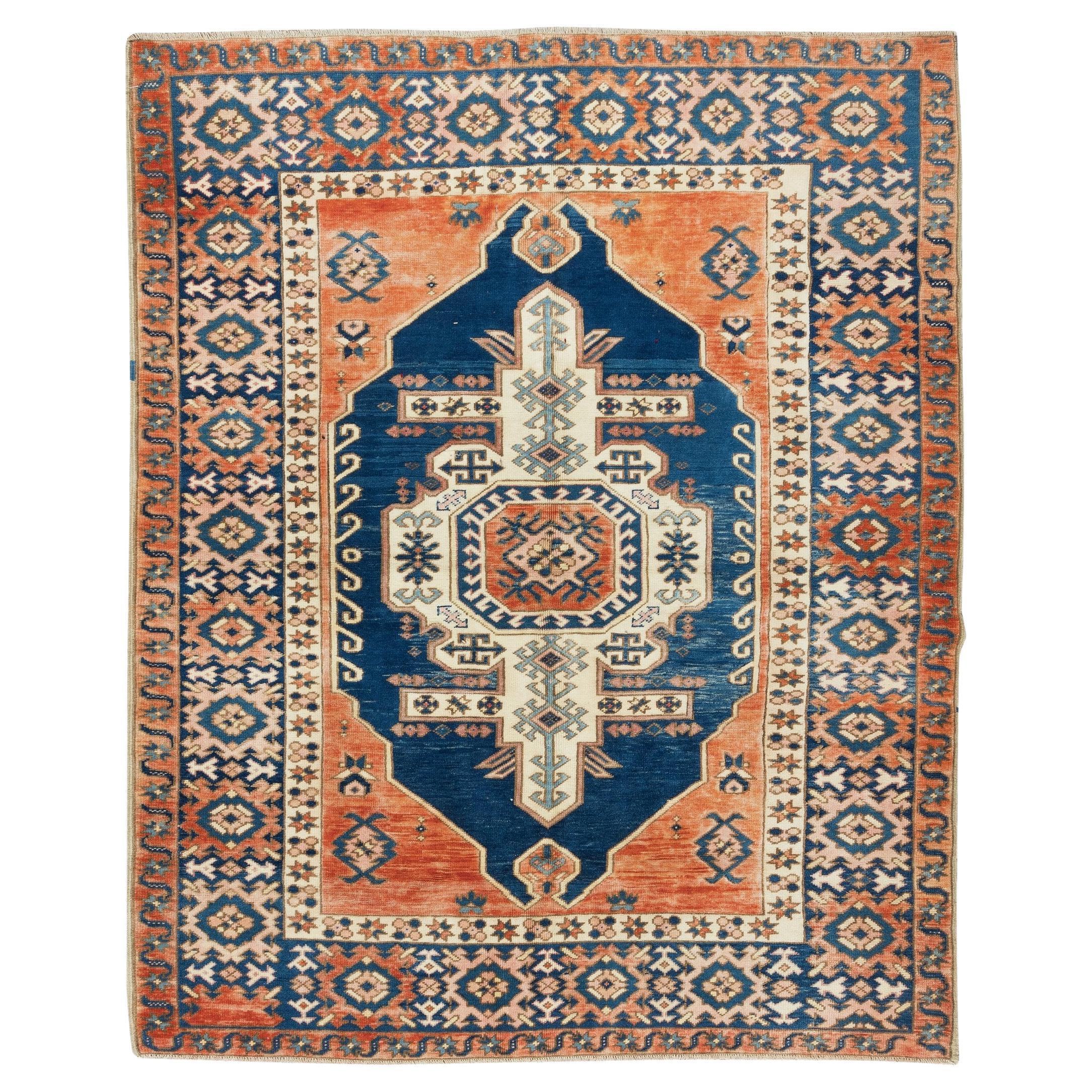 5.9x7.6 Ft Hand-Made Turkish Wool Area Rug, Mid-Century Geometric Pattern Carpet For Sale
