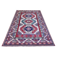 5'9 "x8' Delicada Alfombra Afgana Blanca Super Kazak Bordjalou de Lana Anudada a Mano