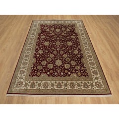 5'9"x8' Red Wool & Silk Indo Tabriz All Over Design 300 KPSI Hand Knotted Rug
