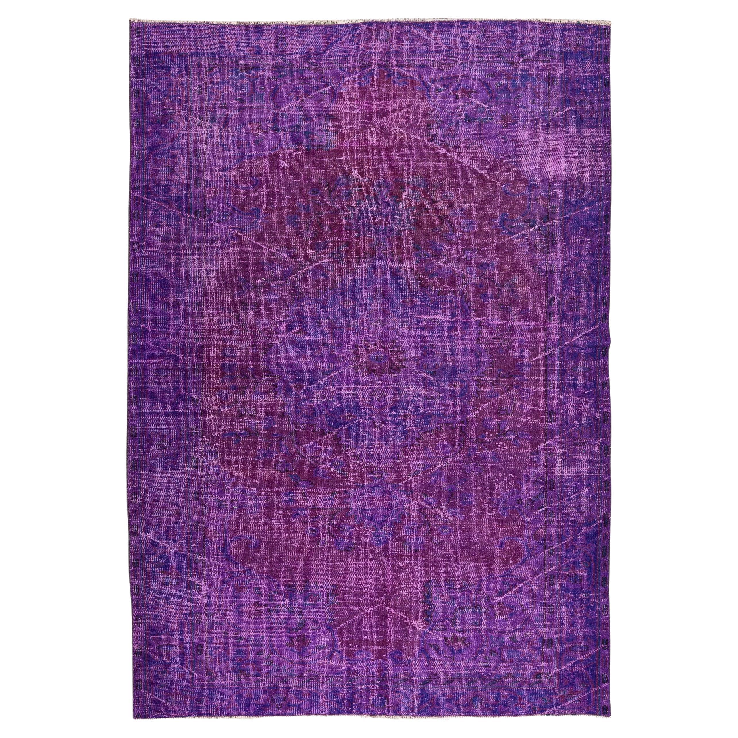 Transitional Overdyed Yellow Purple Wool Rug 7'4 x 10'5