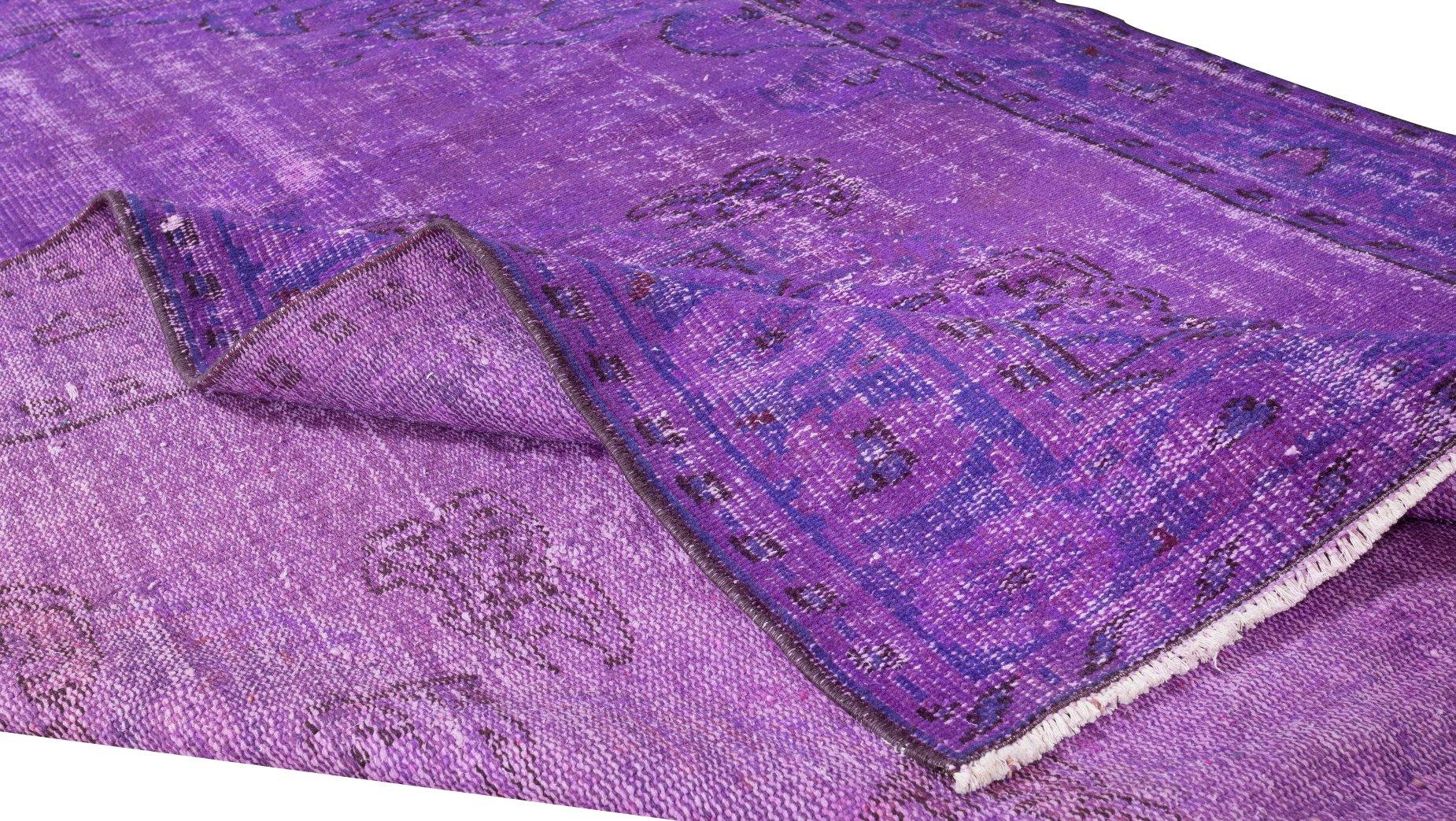 Modern 5.9x8.4 Ft Contemporary Handmade Turkish Vintage Rug Over-Dyed in Purple For Sale