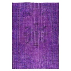Tapis turc vintage contemporain fait main teinté à la main en violet 5,9 x 8,4 m