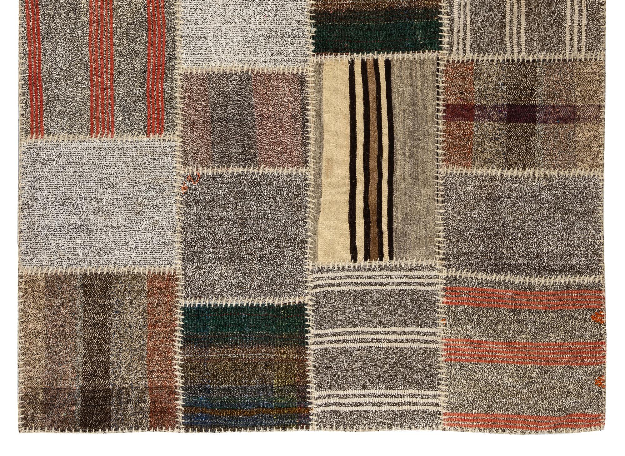 Turkish 5.9x8.4 ft Hand-Made Anatolian Patchwork Kilim Rug 'Flat-Weave', Floor Covering For Sale