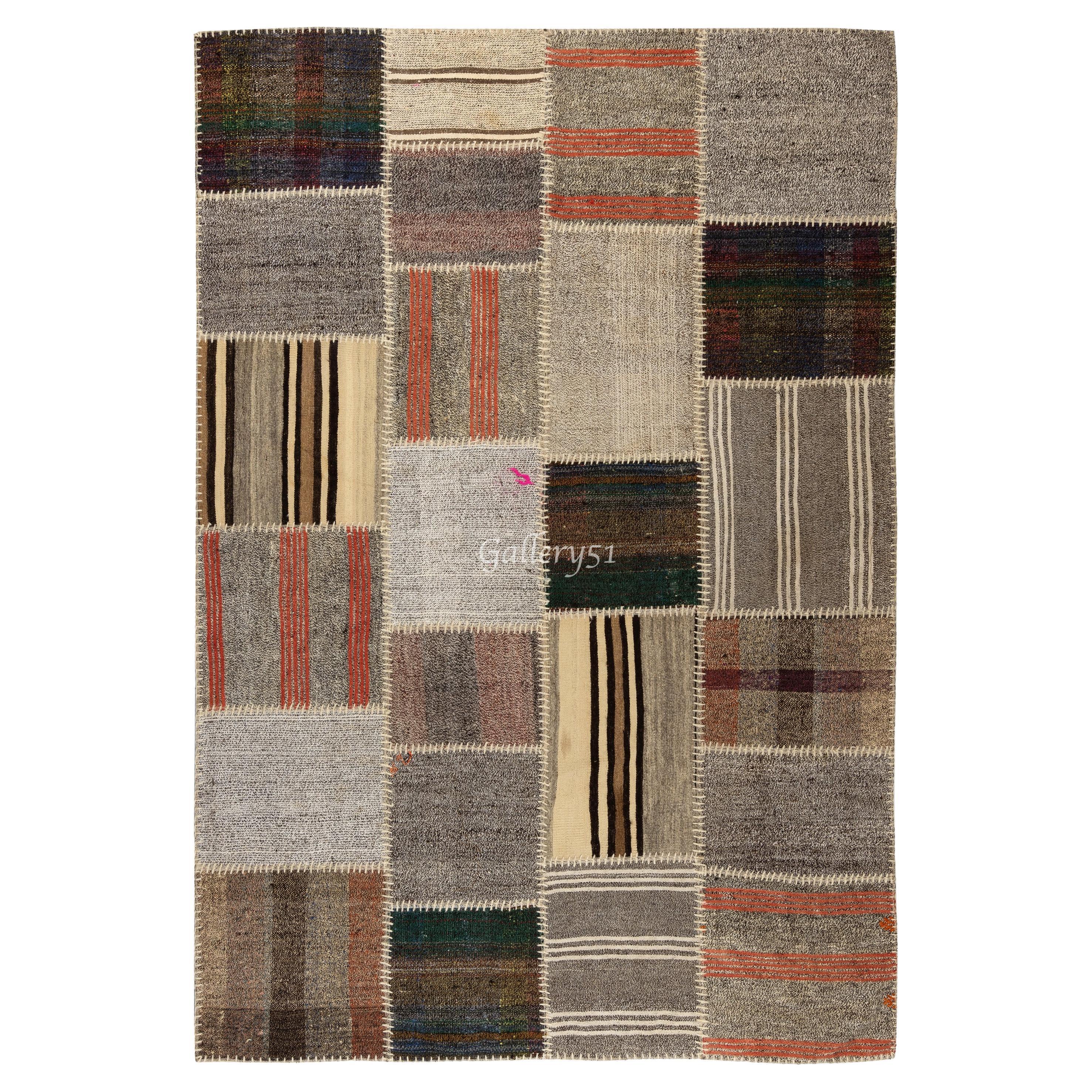  5.9x8.4 ft Hand-Made Anatolian Patchwork Kilim Rug 'Flat-Weave', Floor Covering For Sale