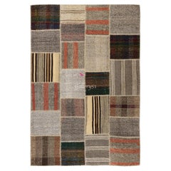 5.9x8.4 Fuß handgefertigter Anatolischer Patchwork-Kelim-Teppich 'Flat-Weave', Bodenbezug