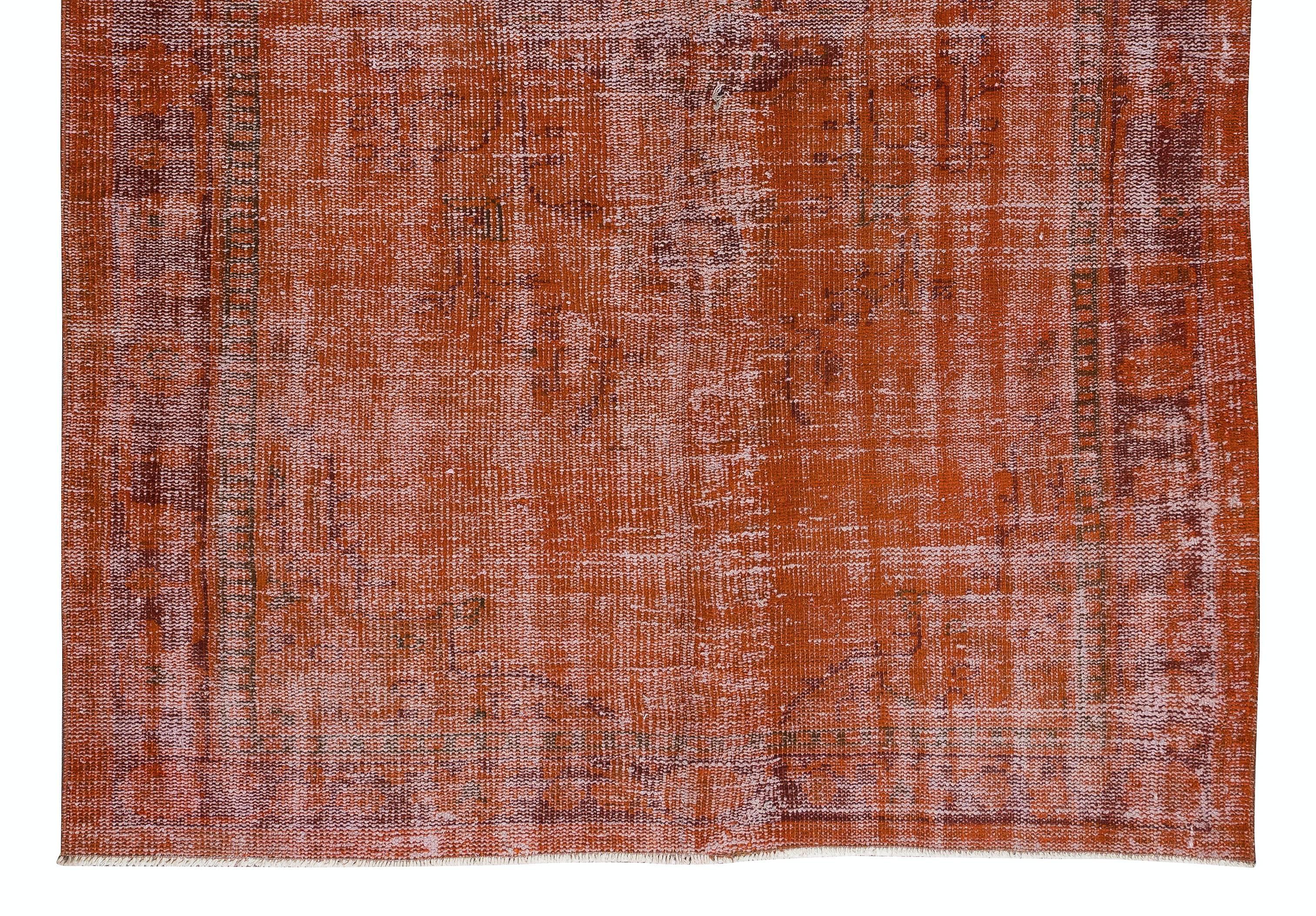 20th Century 6x8.4 Ft Handmade Turkish Vintage Rug Over-Dyed in Orange for Modern Interiors For Sale