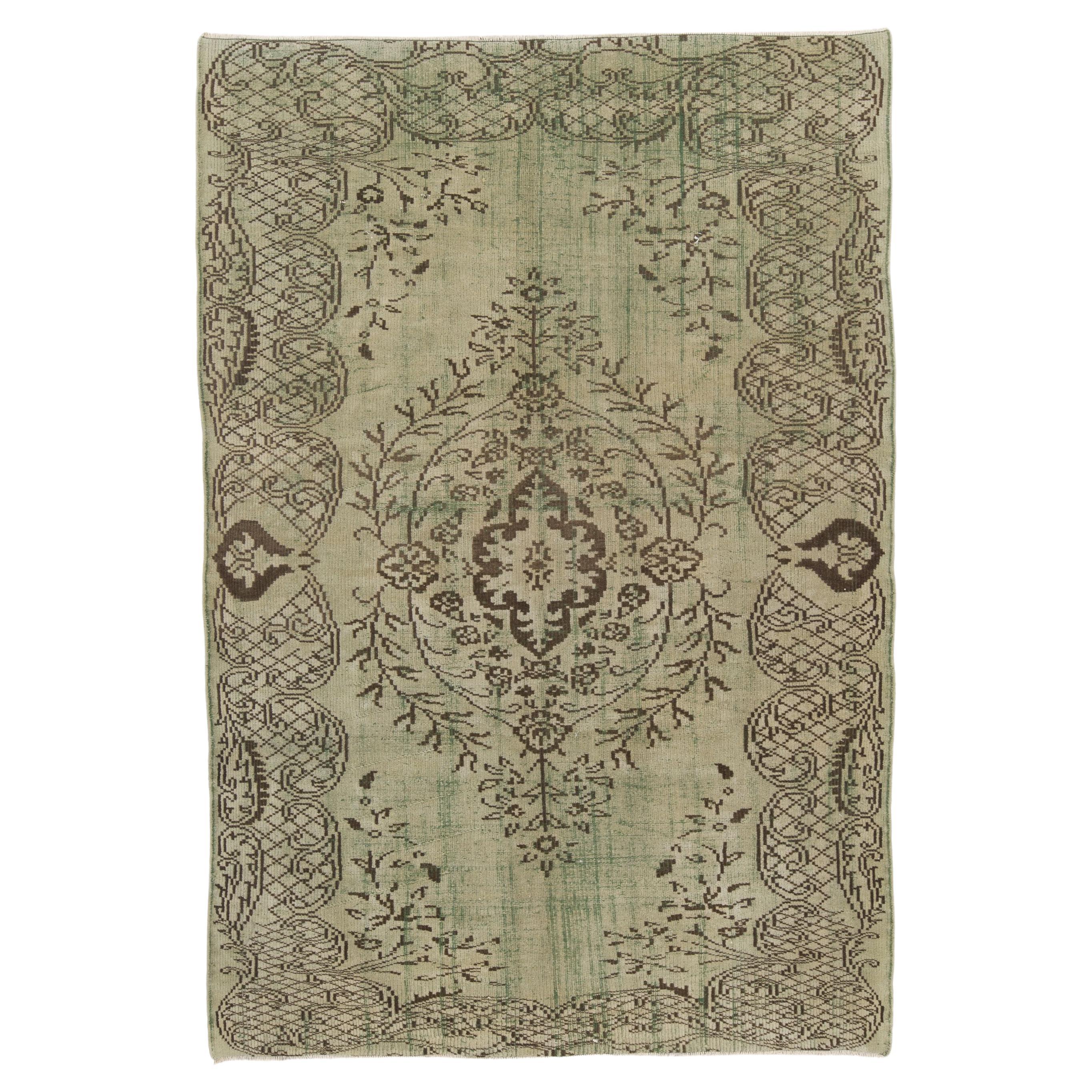 6x8.6 Ft Hand Knotted Vintage Central Anatolian Area Rug in Shades of Green For Sale