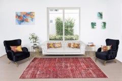Handmade Shabby Chic Turkish Vintage Wool Area Rug in Burgundy Red