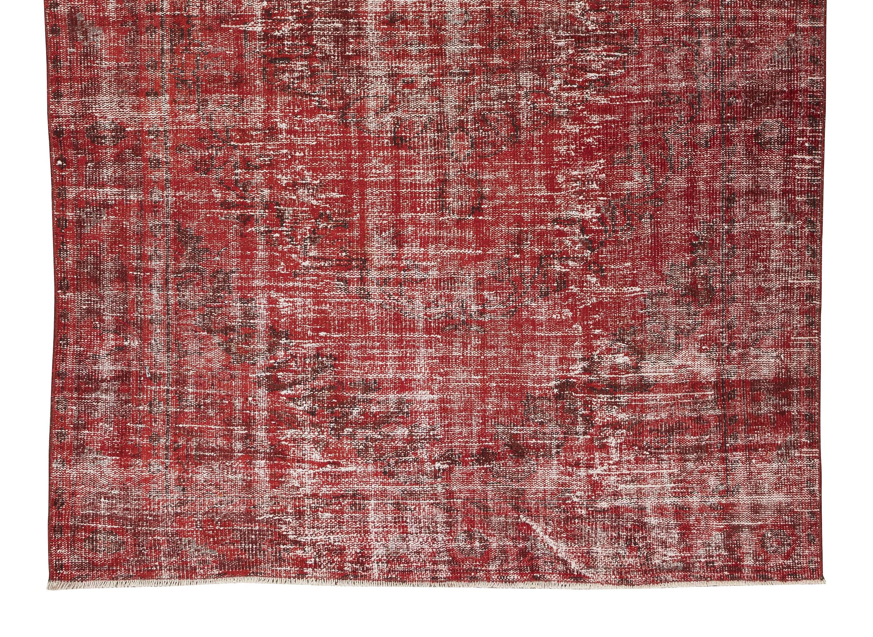 Handmade Shabby Chic Turkish Vintage Wool Area Rug in Burgundy Red In Good Condition For Sale In Philadelphia, PA